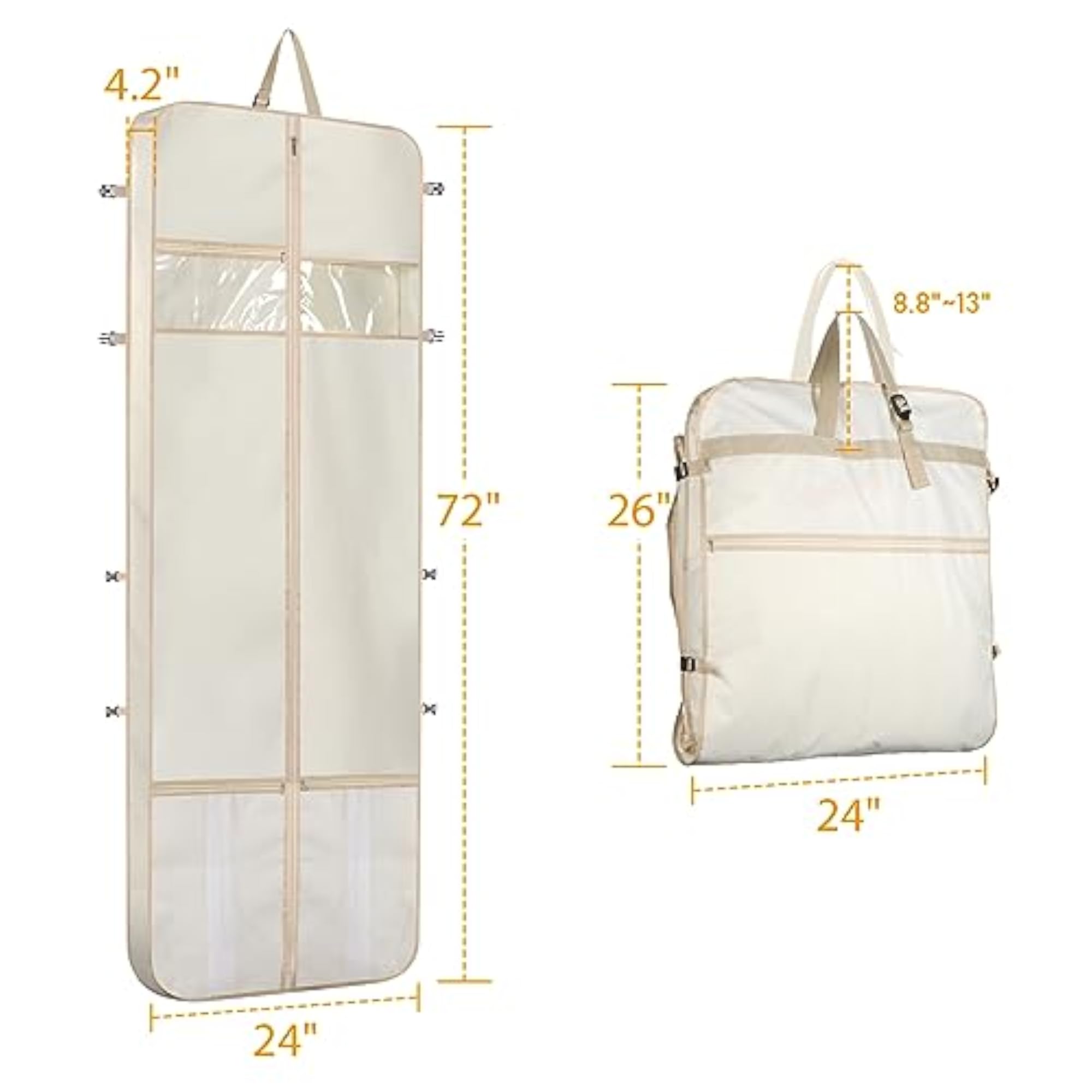 72" Long Wedding Dress Garment Bag, Trifold Polyester