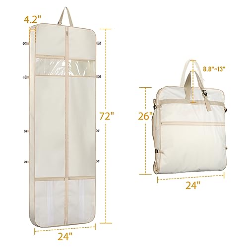 Syeeiex Wedding Dress Bag Long Dress Bag Cover 72 Inch Garment Bag Clothes Cover with 4 Large Pockets and PVC Transparent Window for Wedding and Feast Beige - Image 2