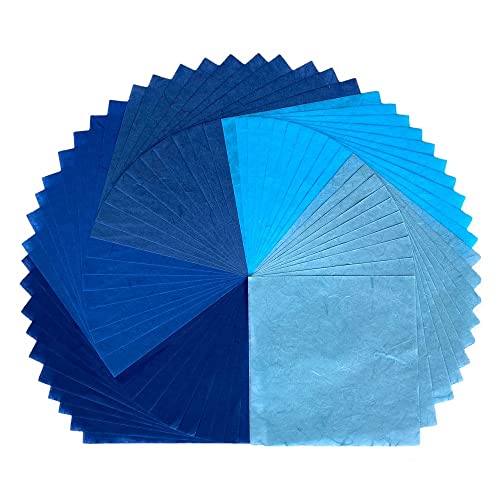 Papier de mûrier origami indéchirable en fibre naturelle 15 cm bleu océan