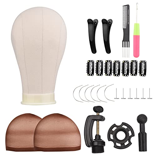 Cabeza de peluca de 23 pulgadas, juego de cabeza de peluca de corcho Bestauty para hacer pelucas, cabeza de maniquí de entrenamiento de peluquería con pines en T Cover
