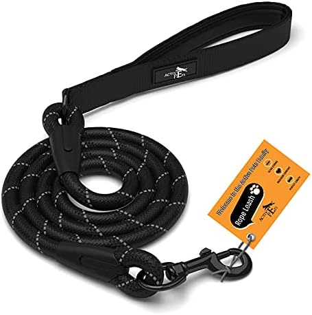 ACTIVE PETS Strong Dog Rope Leash with Soft Comfortable Padded Handle and Highly Reflective Threads, Dog Leash for Small Medium and Large Dogs, Puppy Leash for Training Running and Walking