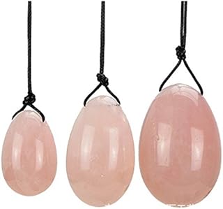 Oeuf de Yoni Pierre de massage Dongling verte quartz rose oeufs yoni percée avec de la ficelle non cirée pour renforcer les muscles du plancher pelvien, exercice de Kegel, ensemble de 3 (Quartz Rose)
