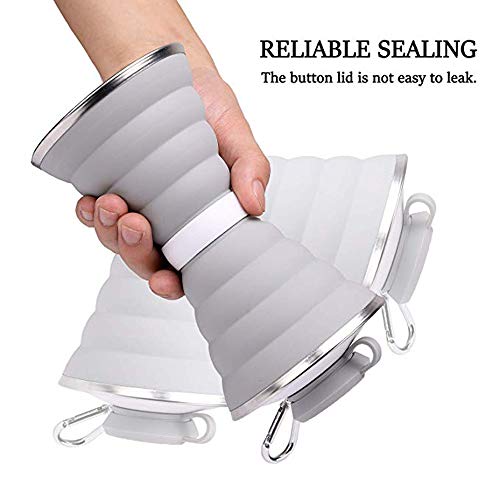 collapsible water bottle camping cup with carabiner reuseable silicone foldable leak proof portable sports travel water bottles for outdoor travel gym hiking bpa free cycling cups with carabiner