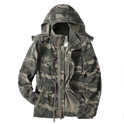 Image of Men's Military Jackets Hoodie Cargo Bomber Outdoor Coat with Multi Pockets