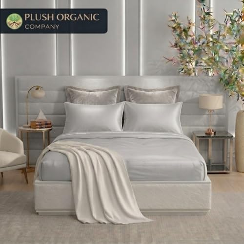 Image of King Luxury 4 Piece Bedsheet Set, Silver Gray with White Piping, Cooling Resort Bedding, Ultra Soft, Viscose derived from Bamboo, Organically Grown,300 Thread Count