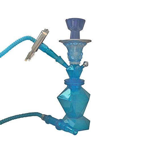 Deezer Chrome Hookah to Go with Plastic Tube Case Rust Proof Matching Hose Porcelain Bowl Acrylic Shaft (Blue)