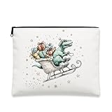 Bolsa de Maquillaje de Dinosaurio, Bolsa de Viaje para cosméticos con diseño de Trineo navideño para Mujer, Organizador portátil de Lona con Cremallera, Neceser para el Cuidado de la Piel de 18 x 23