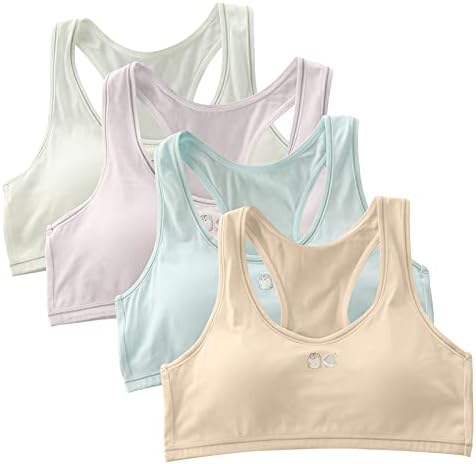 SALIA GIRL Cotton Training Bras for Girls 10-12 Sports Seamless Racerback Training Bralettes with Removable Padding - 4 Pack