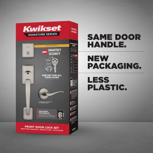 Image of Kwikset Brentford Keyed Entry Front Door Handleset, Satin Nickel