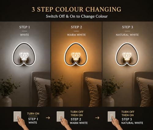 Image of FILLISKA Luxurious Acrylic Crystal Wall Lamp with Adjustable Colour Changing Function, Elegant Finish (FrenchGold-8007)(1 Year Warranty)