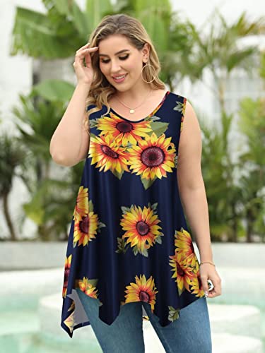 Larace Plus Size Sunflower Shirts For Women Tank Tops Sleeveless V Neck T-Shirts Floral Summer Clothes(3X, A-Sunflower28) #TOP3