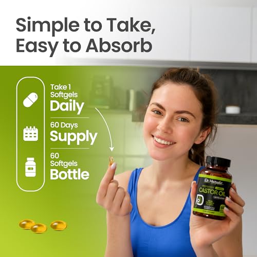 Image of Dr. HERBALIST Castor Oil Capsules 1600mg - Cold Pressed Ricinus Communis Softgels | Supports Digestive Wellness & Hair Skin Vitality* | Halal, Non-GMO, Vegan | 60ct