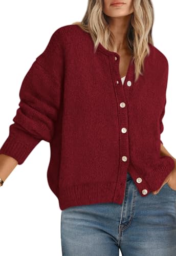 Image of PRETTYGARDEN Long Sleeve Crewneck Button Down Womens Sweaters Fall Open Front Chunky Cardigan Sweaters for Women 2026