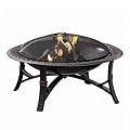 Four Seasons Courtyard 35 Inch Round Wood Burning Firepit Bowl Outdoor Backyard Patio Fireplace with Safety Screen and Fire Grate, Black