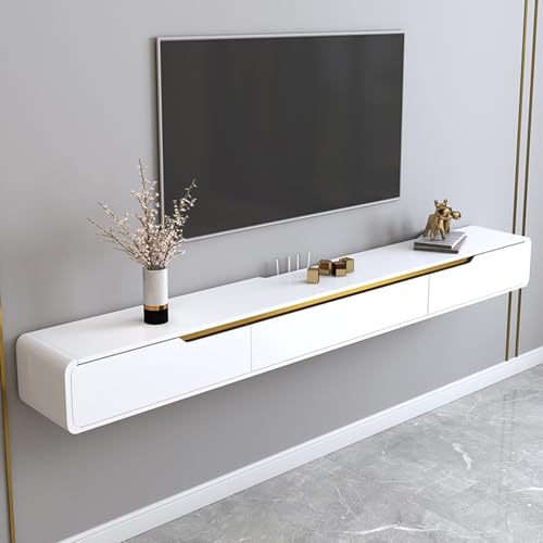 Meuble TV mural chic blanc et or laqué de 160 cm