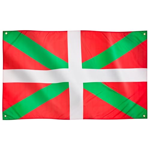 Runesol Bandera del País Vasco, 91x152cm, 3ft x 5ft, Bandera Vasca, 4 Ojales, Ojal en las Esquinas, Ikurriña, Banderas Premium, Interior, Exterior, Colores Vívidos