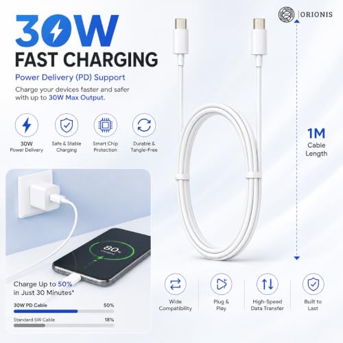 Image of Google 30W USB C to USB C Fast Charging Cable 30W PD, Type C Charger Cable, Compatible with Google Pixel 8 Pro, Pixel 8, Pixel 7 Pro, Pixel 7, Pixel 7A, Pixel 6 Pro, Pixel 6, Pixel 6A, Pixel 5