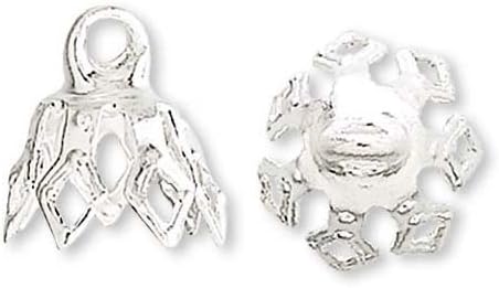 100 Plated Brass Bell Bead End Charm Caps with Loop & 7 Filigree Prong Legs (Silver)