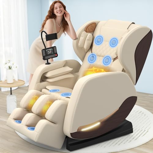 Ganzkörper Massagesessel mit Wärmefunktion,14 Ganzkörper-Massagerollen,8 Airbags,Schwerelosigkeit,Bluetooth-Lautsprecher,12 cm verstellbare Fußstütze,Touchscreen-Controller