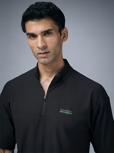 Image of TECHNOSPORT Men's Regular Fit Self Design High Neck Active Out T-Shirt for Casual Wear, Gym and Sports