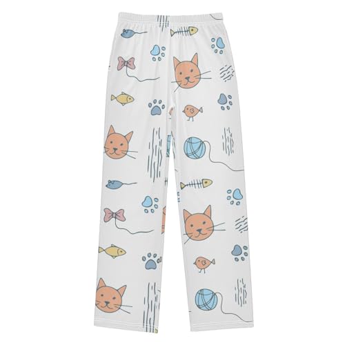 Boys' Pants Animal Cute Cats Footprints Long Bottoms Jogger Pants Elastic Waist Trousers with Pockets S-XL