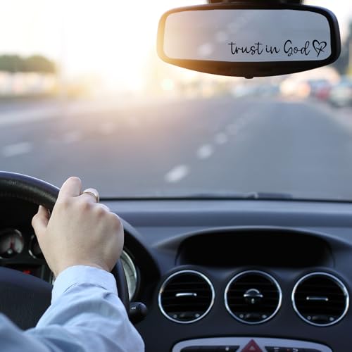 Image of 6pcs Trust in God Mirror Sticker, Adorable Car Rearview Mirror Stickers with Heart Design Automotive Accessories for Most Car Decoration (Black)
