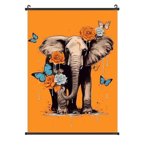 Poster toile papillon bleu et éléphant 40x60 cm pour décoration murale