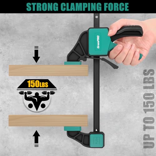 GRENPRO 8-Pack Bar Clamps for Woodworking, 12" and 6" Bar Clamps, Working Clamp Sets, Quick-Change F Clamps, 150 LBS Load Limit - Image 8