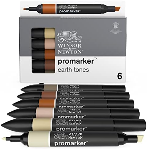 Winsor & Newton 0290160 Professional Earth Tones Marker Set, Khaki/Sandstone/Tan/Terracotta/Walnut/Umber