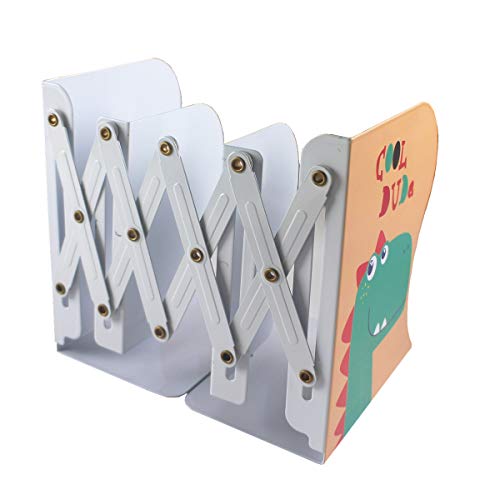 Citmage Adjustable Bookend Metal Dinosaur Pattern Bookends Non-Skid Heavy Duty Book Holder Stand Hold Books,Magazines,Cookbooks(5.7''x3.9''x7.4'') (Yellow-Green)