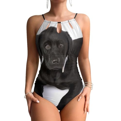 Maillot de bain une pièce Labrador noir pour femme avec effet ventre plat