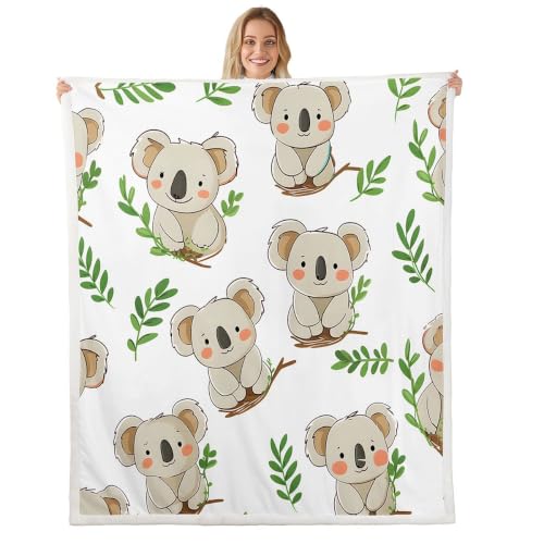 Image of Feelyou Koala Fleece Throw Blanket Cute Animal Pattern Plush Blanket Kawaii Koala Fuzzy Throw Blanket Caring Gift for Kids Toddler Boys Girls 50 inchX60 inch