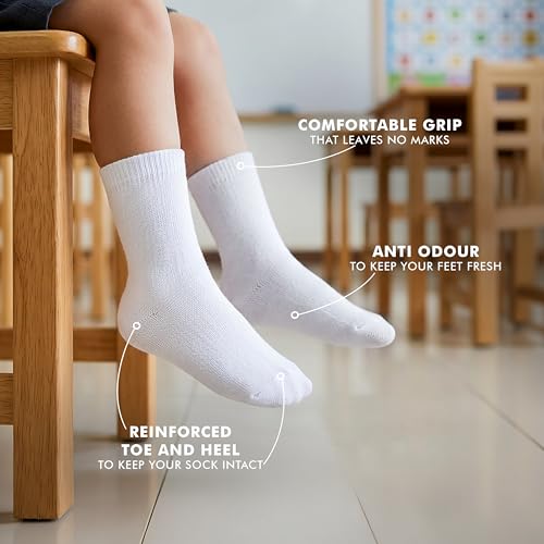 Image of Supersox Regular Length School Uniform Socks for Kids | Breathable Cotton | Anti-Odour & Moisture Absorbent | Durable Welt for All-Day Comfort | White | 5 to 6 Years | Pack of 5
