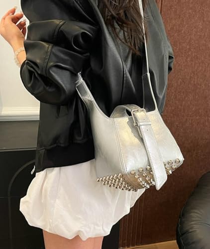 Women Trendy Bucket Shoulder Purse Vegan Leather Y2k Small Tote Crossbody Bag Rivet Handbags Satchels 20254