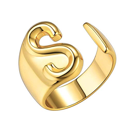 Frodete Gold Initial Open Rings for Women Adjustable Women Statement Rings Menâ€™s Signet Ring Gold Plated Open Alphabet Rings|Letter A to Z(S)