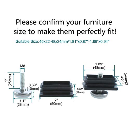 sourcingmap Adjustable Leveling Feet 25 x 50mm Rectangle Inserts Furniture Glide 8 Sets, Black - Image 2