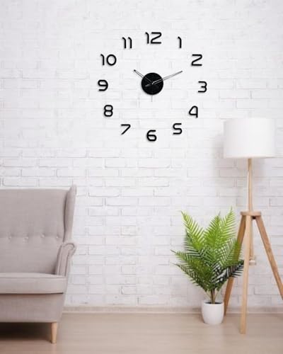 Image of cozyloom Modern Acrylic Wall Clock - Stylish Black Minimalist Design with Smooth Sweep for Living Room, Bedroom, Office, Kitchen & Home Interior Wall Decor (Black)