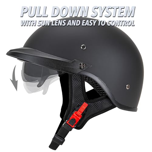 Cartman Motorcycle Open Face Helmet with Sun Visor Quick Release Buckle, Matte Black, DOT Approved - Image 4