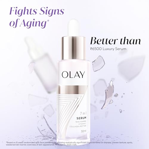 Image of Olay 7in1 Ultra-light Face Serum | Niacinamide, Vitamin C, Collagen Peptides | Fights 7 Issues for Smooth & Glowing Skin | Normal to Oily Skin | Dermatologically Tested | Non Comedogenic | 30ml