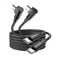 ZEDKO USB C to C Fast Charging Cable Long USBC 90 Degree Cable 10FT Type-C Braided Charger Cord for iPhone 17 16 15 Pro Max Plus 65W L Shape Type C Charger Cords Data Sync for Samsung Pixel iPad PS5