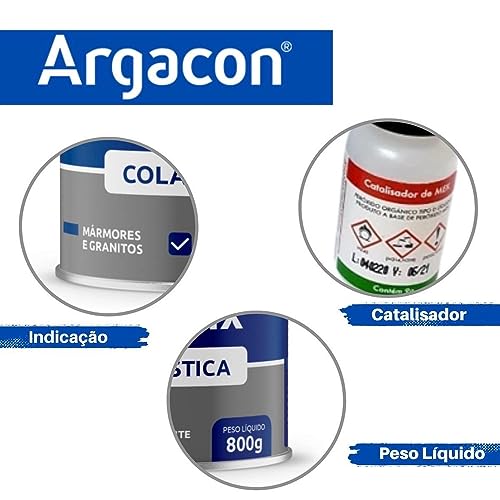 Massa Plástica Argacon Cola para Mármores Granitos Porcelanatos 800g (Branca)