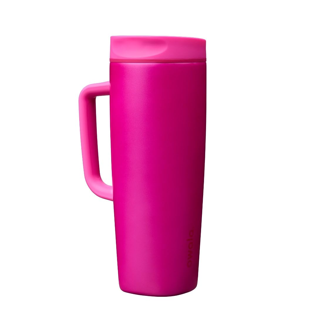 Owala SmoothSip Slider Stainless Steel Insulated Travel Mug with Handle, 100% Leak Proof, For Hot and Cold Drinks, Travel Friendly with Sliding Lock Lid, 24 oz, BPA Free, Leak Proof, Read My Lips