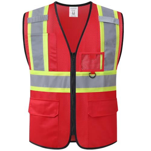 LaienSafety Hi Vis Reflective Safety Vest for Men Women,EK178,Red,3XL