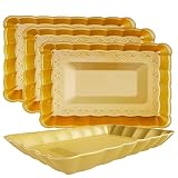 Yumchikel Hard Plastic Serving Tray Set, Gold Serving Trays in Scalloped Design, Serving Platters an