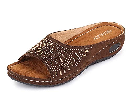 ORTHO JOY Women's Beige Faux Leather Slipper - 3 Uk