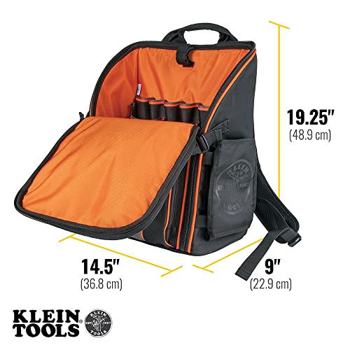 Klein Tools 55482 Tool Bag Backpack, Heavy Duty Tradesman Pro Tool Organizer With 21 Pockets And Large Interior, Water Resistant #TOP2
