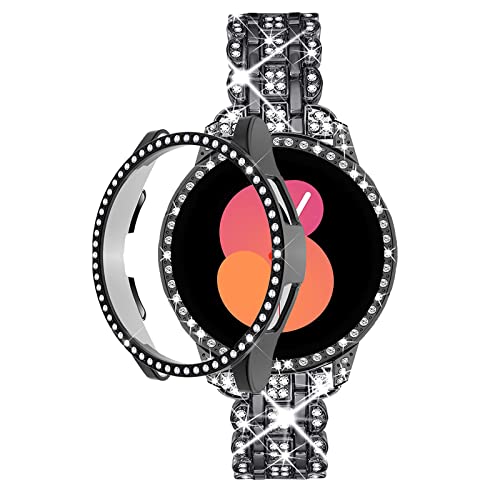 Mtozon Bling Band+ Case Compatible with Galaxy Watch 6 40mm, Women Replacement Dressy Strap& Cover for Samsung Watch 6, Black