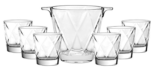 Barski - European Quality - 7 Piece Bar Set - For Whiskey - Wine - Liquer - Includes - Ice Bucket 5.9 "H - 6 Pcs Of 12.5 Oz Double Of Tumblers - Superb Durable Glass - Gift Boxed - Made In Europe #TOP9