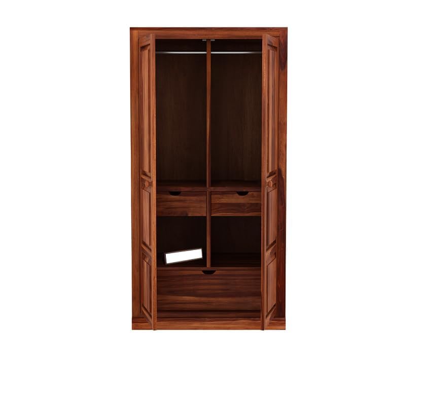 Image of Sheesham Wood Wardrobe with 3 Drawer and 4 Shelves Storage for Bedroom Wooden Almirah for Clothes for Living Room Bedroom Home, Solid Wood Furniture | (C-Hony)