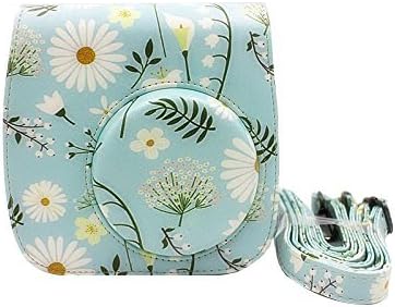 PU Leather Single shoulder Camera Case with adjustable Shoulder Strap for Fujifilm Instax Mini 9/8/8+ Mini 9 Instant camera Casse- Blue (Chrysanthemum)